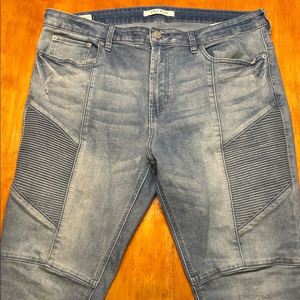 Vintage Pacsun Y2K Hip Hop Stacked Skinny Jeans Men's W36 L32 Blue Denim USA - Picture 10 of 10